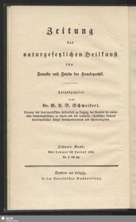 10.1835: Zeitung der homöopathischen Heilkunst für Ärzte und Nichtärzte