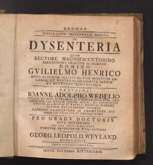 Dissertatio Inavgvralis Medica De Dysenteria
