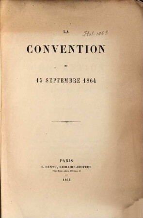 La Convention du 15 Septembre 1864