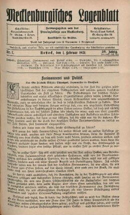Nr. 7. Rostock, den 1. Februar 1931. 59. Jahrg.