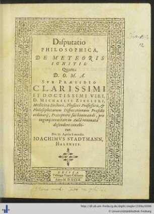 Disputatio PHILOSOPHICA, DE METEORIS IGNITIS