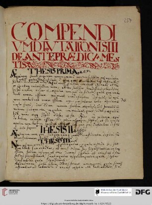 >Compendium disputationis tertiae, De antepraedicamentis<