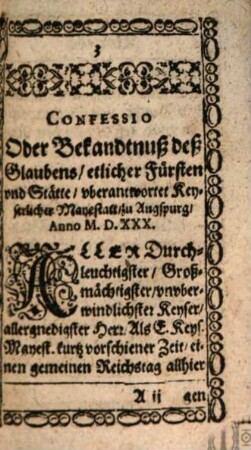 Confessio Bekanntnuß ... zu Augsburg 1530 mit der Apologia