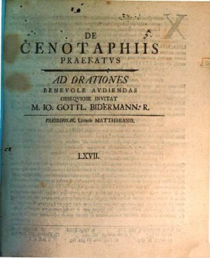 De cenotaphiis praefatus, ad orationes benevole audiendas ...