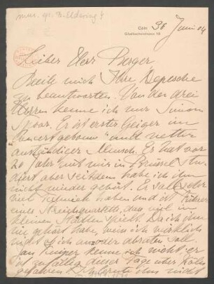 Brief an Wilhelm Berger : 30.06.1904
