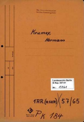 Personenheft Hermann Krumey (*18.04.1905), SS-Obersturmbannführer