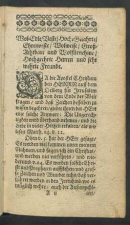 Wol-Edle/ Veste/ Hoch-Gelahrte/ Ehrenveste ... Hochgeehrte Herren und sehr wehrte Freunde