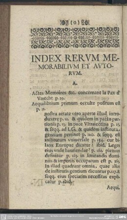 Index Rerum Memorabilium Et Autorum