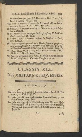 Classis XLI. Res Militaris Et Equestris
