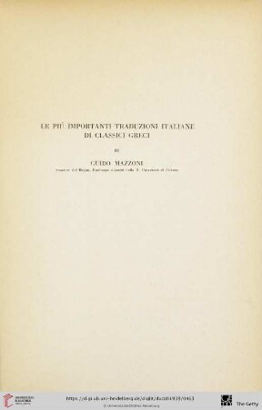 Guido Mazzoni: Le più importanti traduzioni italiane di classici greci