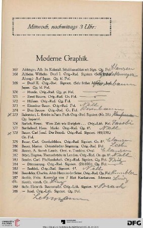 Mittwoch, nachmittags 3 Uhr: Moderne Graphik (Nr. 367 - 643)
