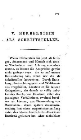 V. Herberstein als Schriftsteller