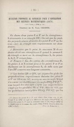 Question proposée au concours pour l'agrégation des sciences mathématiques (1878).