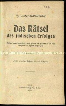 Antisemitische Abhandlung über den wirtschaftlichen Erfolg des Judentums