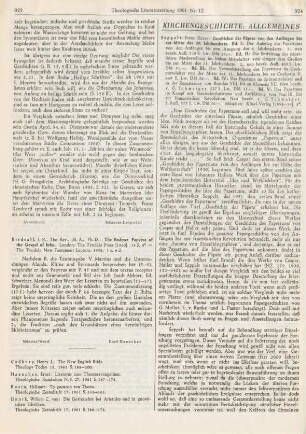 923 [Rezension] Birdsall, James N., The Bodmer papyrus of the gospel of John
