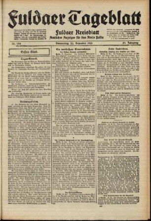 Erste Ausgabe vom Donnerstag, den 22. Dezember 1921.