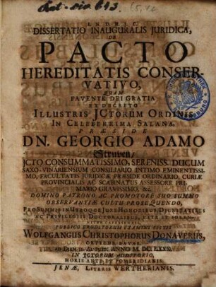 Dissertatio Inauguralis Juridica De Pacto Hereditatis Conservativo