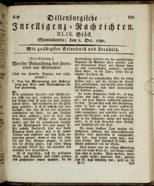 XLIX. Stück. Sonnabends: den 8. Dec. 1792.