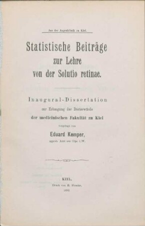 Statistische Beiträge zur Lehre von der Solutio retinae