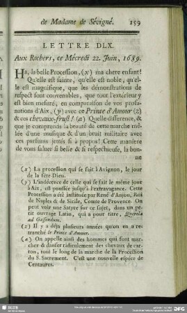 Lettre DLX. Aux Rochers, ce Mécredi, 22. Juin, 1689