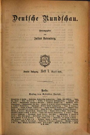 Deutsche Rundschau. 7 = Jg. 2. 1876