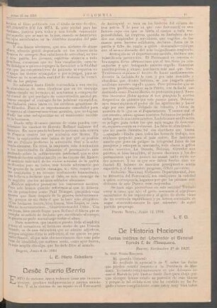De historia nacional : Cartas inéditas del libertador al General Tomás C. de Mosquera.
