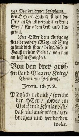 Von den drey grossen Land-Plagen/ Krieg/ Theurung/ Pestilentz.