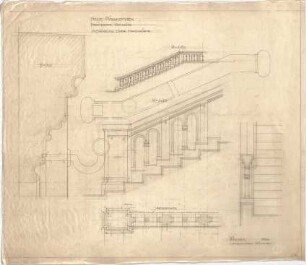 Voit, August von; München; Neue Pinakothek - Freitreppe (Grundriss, Schnitte)