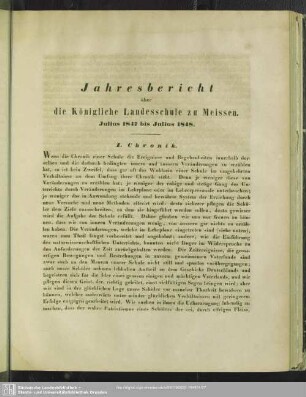 Jahresbericht über die Königliche Landesschule zu Meissen. Julius 1847 bis Julius 1848