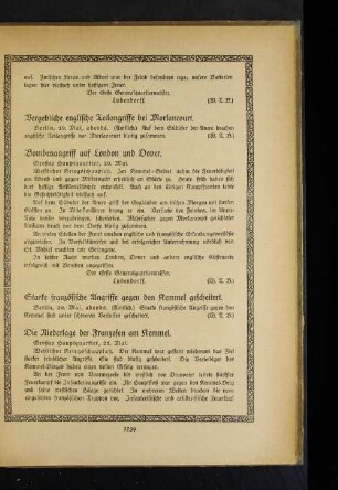 Starke französische Angriffe gegen den Kemmel gescheitert.