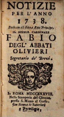 Notizie : per l'anno ..., 1738