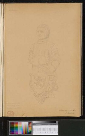 Büste des Freiherren Ludwig von Lichtenberg auf Wappenkonsole im nördlichen Arkadenumgang (Dreiviertelansicht)