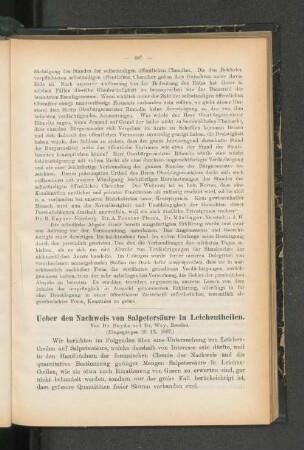 Ueber den Nachweis von Salpetersäure in Leichentheilen.