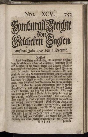 Nro. XCV. auf das Jahr 1745. den 3 Decemb. - Nro. CII. auf das Jahr 1745. den 31 Decemb.
