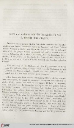 3: Ueber die Madonna mit den Mayglöcklein von H. Holbein dem Jüngern