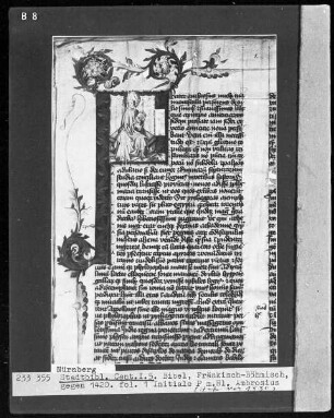 Bibelia sacra — Initiale P (ater) mit dem heiligen Ambrosius, Folio 1recto