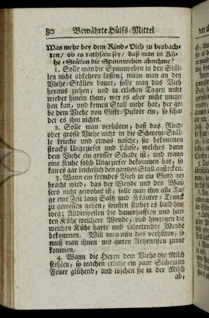 Was man bey dem Rind-Vieh zu beobachten/ob es rathsam sey/ daß man in Kühe-Ställen die Spinnweben abnehme? - Wann das Rind-Vieh schäbicht/ räudig oder verwundet ist.