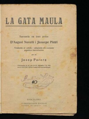 La gata maula : sarsuela en tres actes