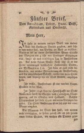 Fünfter Brief. Von Amsterdam, Leiden, Haag, Delft, Rotterdam und Dordrecht