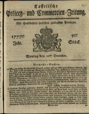 51tes Stueck, Montag den 22ten December 1777