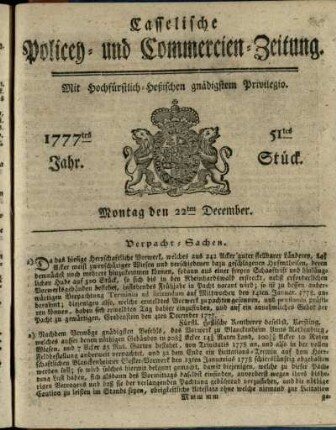 51tes Stueck, Montag den 22ten December 1777