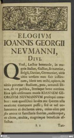 Elogium Ioannis Georgii Neumanni, Divi