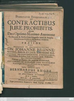 Disputatio Inauguralis De Contractibus Iure Prohibitis