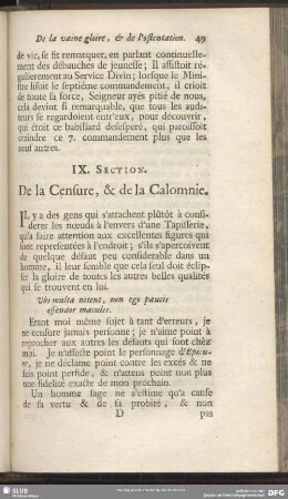 IX. Section. De la Censure, & de la Calomnie