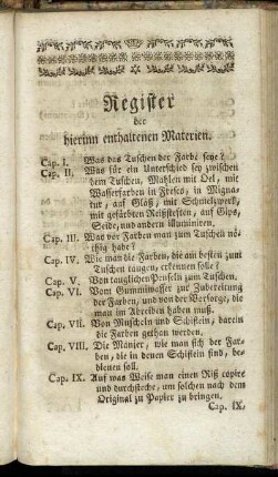 Register der hierinn enthaltenen Materien.