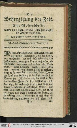 VI. Stueck, Ohrdruf, den 30. Jenner 1772.