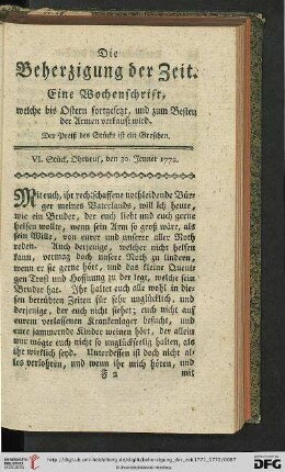 VI. Stueck, Ohrdruf, den 30. Jenner 1772.