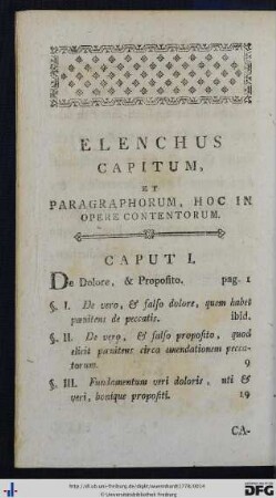 Elenchus Capitum, Et Paragraphorum, Hoc In Opere Contentorum.
