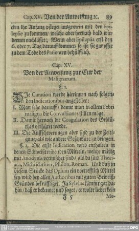 Cap. XV. Von der Anweisung zur Cur der Malignarum