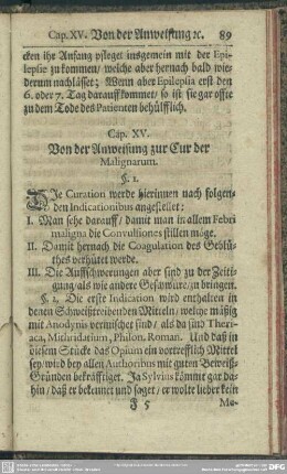 Cap. XV. Von der Anweisung zur Cur der Malignarum